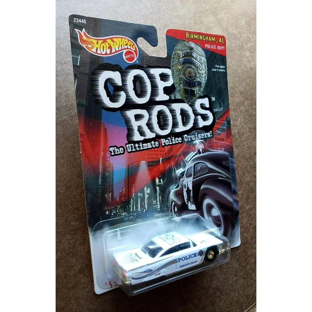 1999 Hot Wheels '59 IMPALA White COP RODS Birmingham AL Police Dept 1:64 Gold RR